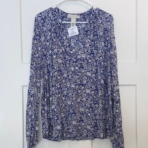 Sz14 LOGG Blue Floral Long-Sleeve V-Neck Top